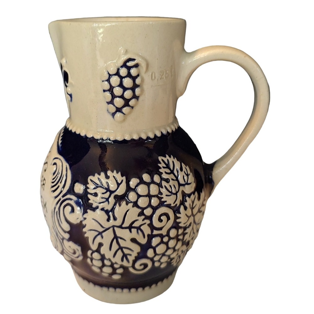 Vintage Marzi and Remy‎ Wine Pitcher Cobalt Glaze Grape Jug Stein Stoneware Wine